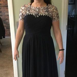 Navy long fit, beaded evening dress